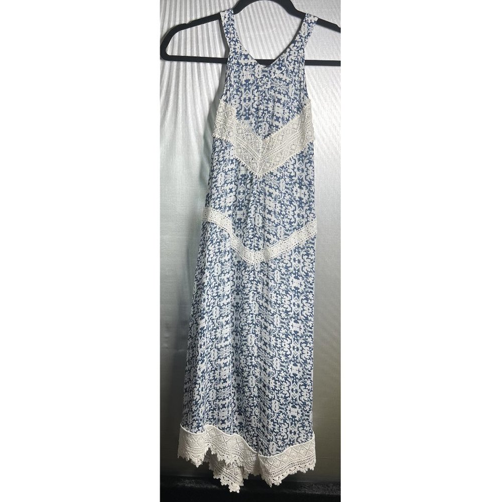 New Altar'd State Blue and White Print Sleeveless Floral Lace Dress Size S